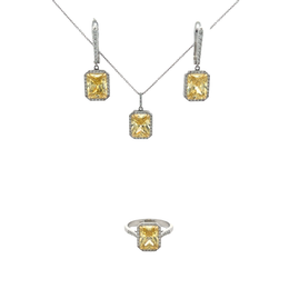 Комплект колие, обеци и пръстен с топази и диаманти