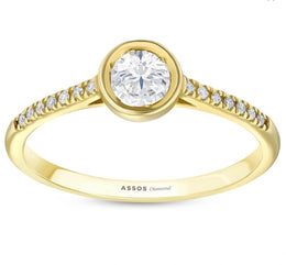 Годежен пръстен с кръгъл обков на диаманта