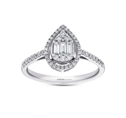 Диамантен пръстен с багетни диаманти, капковиден обков