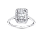 Диамантен пръстен с багетни и кръгли диаманти