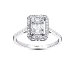 Диамантен пръстен с багетни и кръгли диаманти