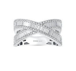 Диамантена халка с багетни диаманти, преплетен дизайн