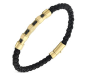 Мъжка гривна с кожа и златни елементи