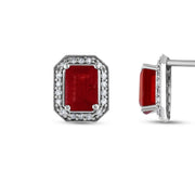 Обеци с Рубин и Диаманти в правоъгълен обков