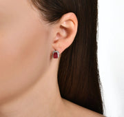 Обеци с Рубин и Диаманти в правоъгълен обков