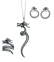 Диамантени обеци Дракон с черни и бели диаманти