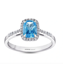 Пръстен с диаманти и син топаз